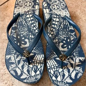 Tory Burch blue wedge flip flops